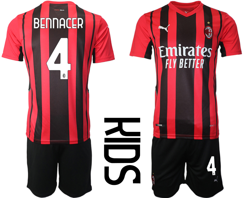 Youth 2021-2022 Club AC milan home red #4 Soccer Jersey